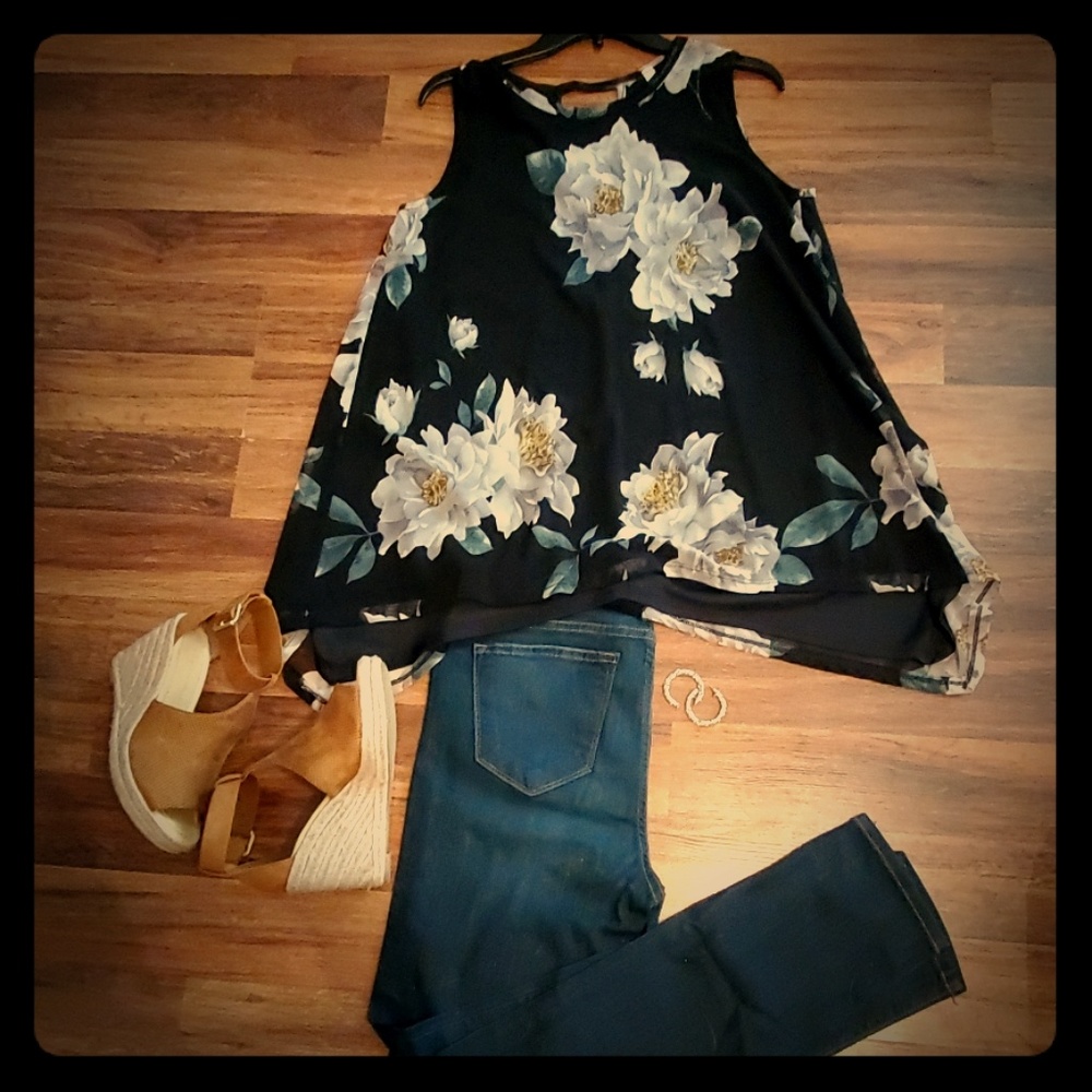 Black Floral Tank